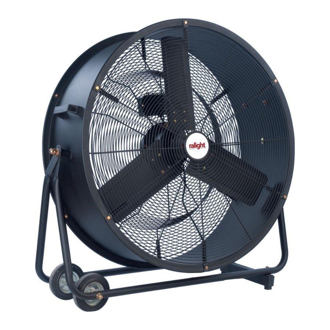 Zwarte trommelventilator 75cm 240W voorzijde