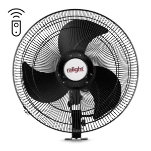 Ralight zwarte wandventilator 45cm met afstandsbediening voor krachtige luchtcirculatie en verkoeling