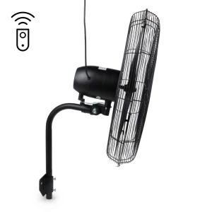 Zwarte wandventilator 65cm 187W met afstandsbediening - zijaanzicht